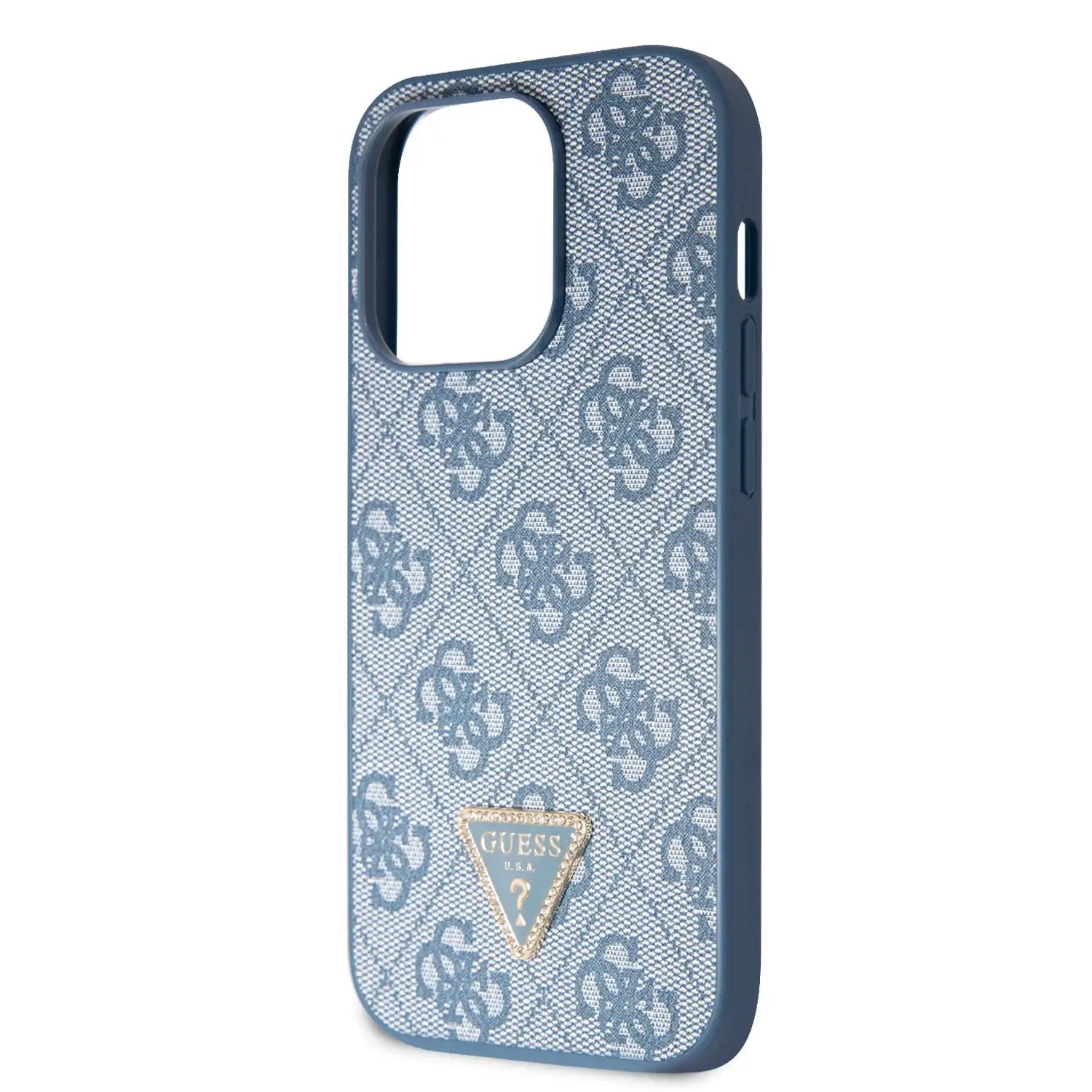 Guess iPhone 15 Pro Leather 4G Diamond Triangle Θήκη με Επένδυση Συνθετικού Δέρματος - Blue - GUHCP15LP4TDPB