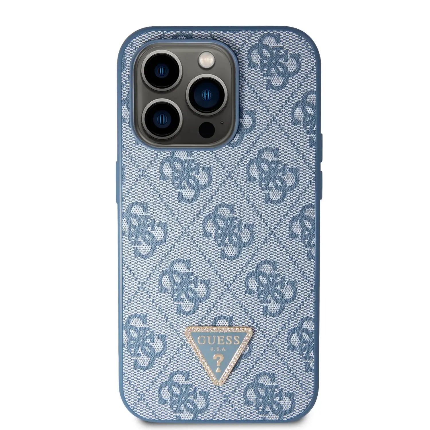 Guess iPhone 15 Pro Leather 4G Diamond Triangle Θήκη με Επένδυση Συνθετικού Δέρματος - Blue - GUHCP15LP4TDPB