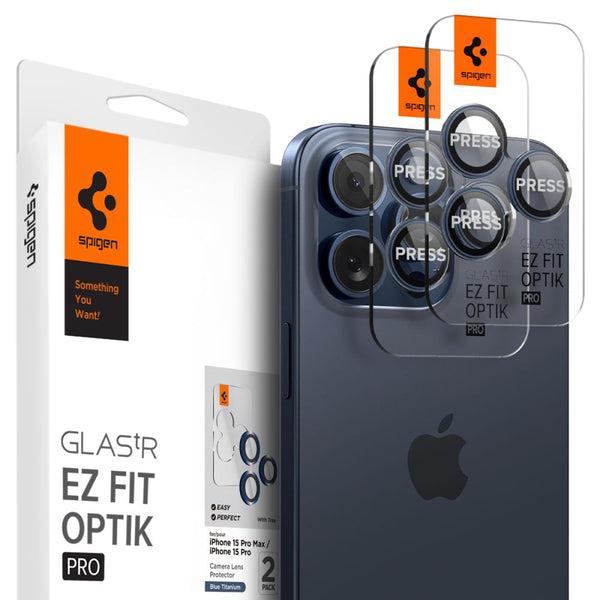 Spigen iPhone 14 Pro / 14 Pro Max / 15 Pro / 15 Pro Max Optik.TR EZ Fit Αντιχαρακτικό Γυαλί για την Κάμερα - 2 Τεμάχια - Blue Titanium - likebrands.gr