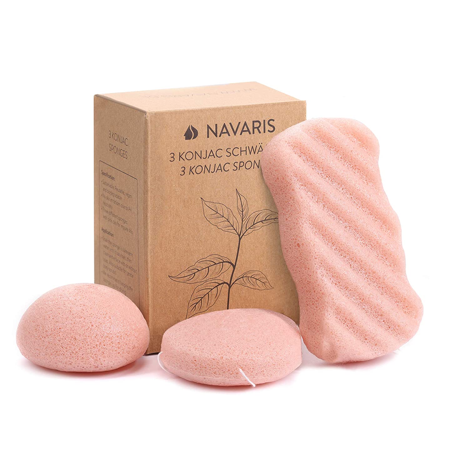 Navaris Set of Konjac Sponges Σετ με 3 Σφουγγάρια Καθαρισμού Προσώπου και Σώματος - Old Rose - 49124.10