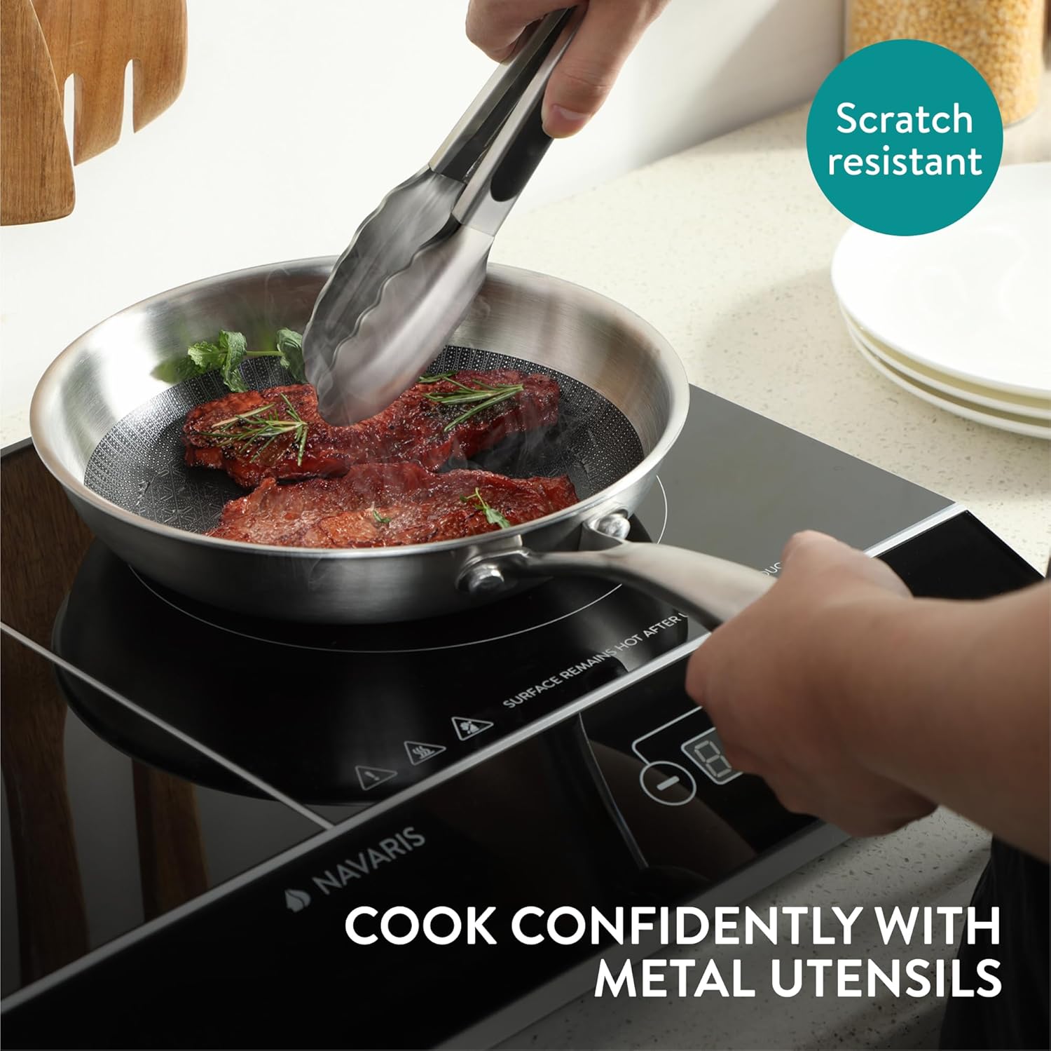 Navaris Ανοξείδωτο Τηγάνι - 22 cm - Silver