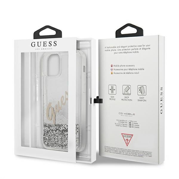 Guess iPhone 12 Pro Max - Glitter Vintage Script Σκληρή Θήκη με Πλαίσιο Σιλικόνης - Silver - GUHCP12LGLVSSI