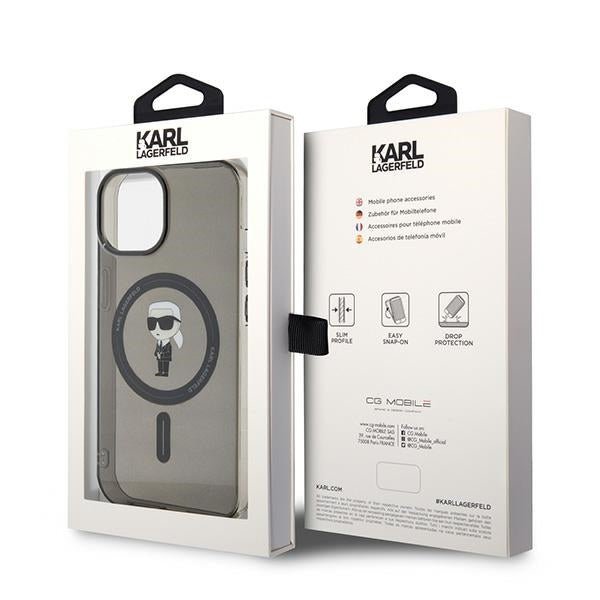 Karl Lagerfeld iPhone 15 / 14 / 13 - IML Ikonik Magsafe Σκληρή Θήκη με Πλαίσιο Σιλικόνης και MagSafe - Black - KLHMP15SHFCKNOK
