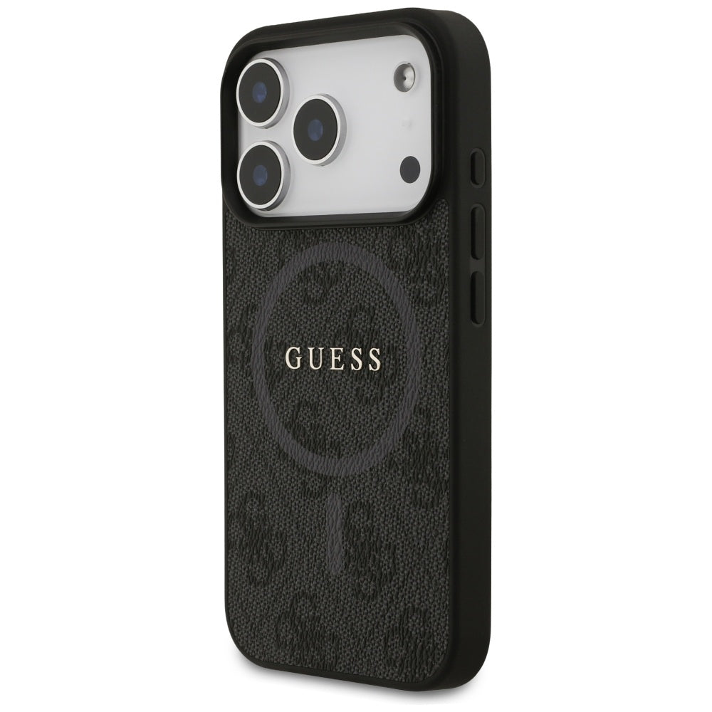 Guess iPhone 17 Pro - 4G Ring Classic Logo MagSafe - Σκληρή Θήκη με Πλαίσιο Σιλικόνης και Επένδυση Συνθετικού Δέρματος - Black - GUHMP17LG4GFRK