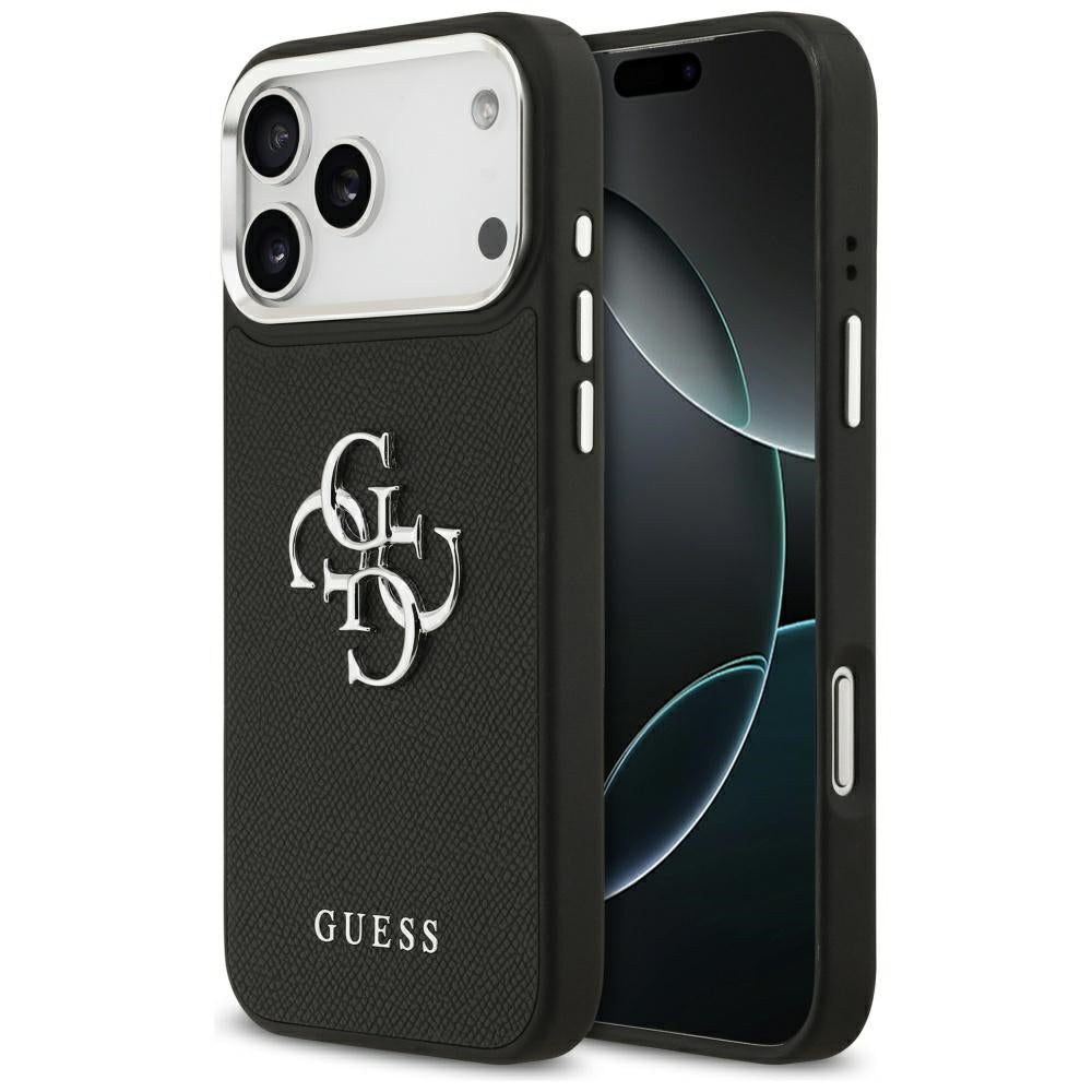 Guess iPhone 17 Pro Max - Grained Big 4G Classic Logo - Σκληρή Θήκη με Επένδυση από Οικολογικό Δέρμα - Black - GUHCP17XPG4SMCEK