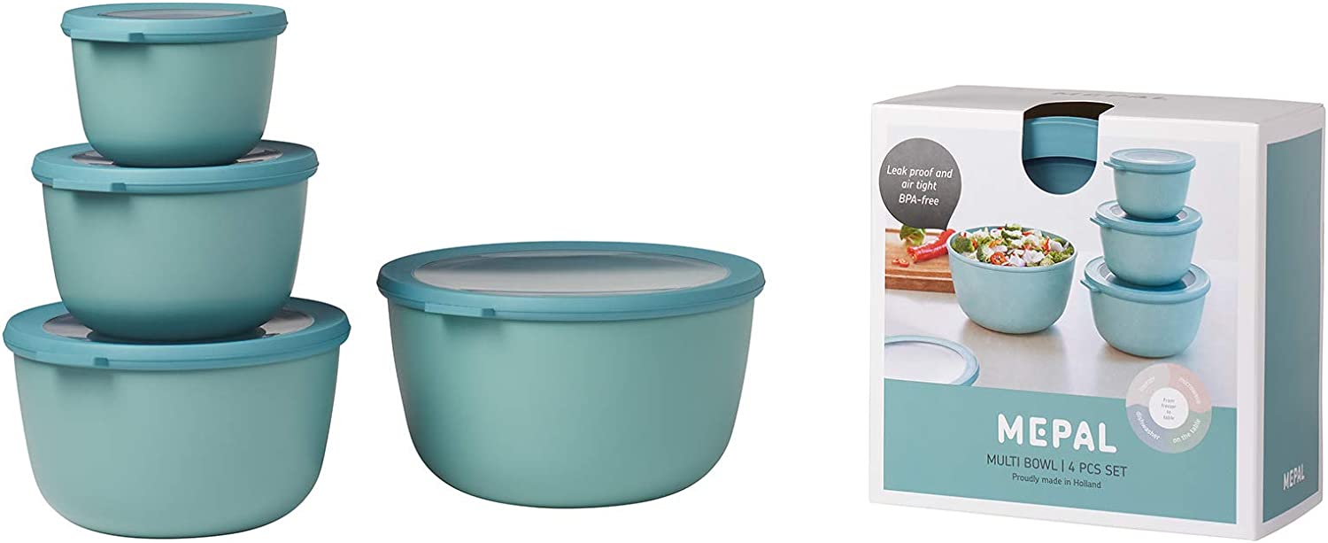 Mepal Cirqula Round Σετ με 4 BPA Free Δοχεία Αποθήκευσης Φαγητού - 500 ml - 1000 ml - 2000 ml - 3000 ml - Nordic Green
