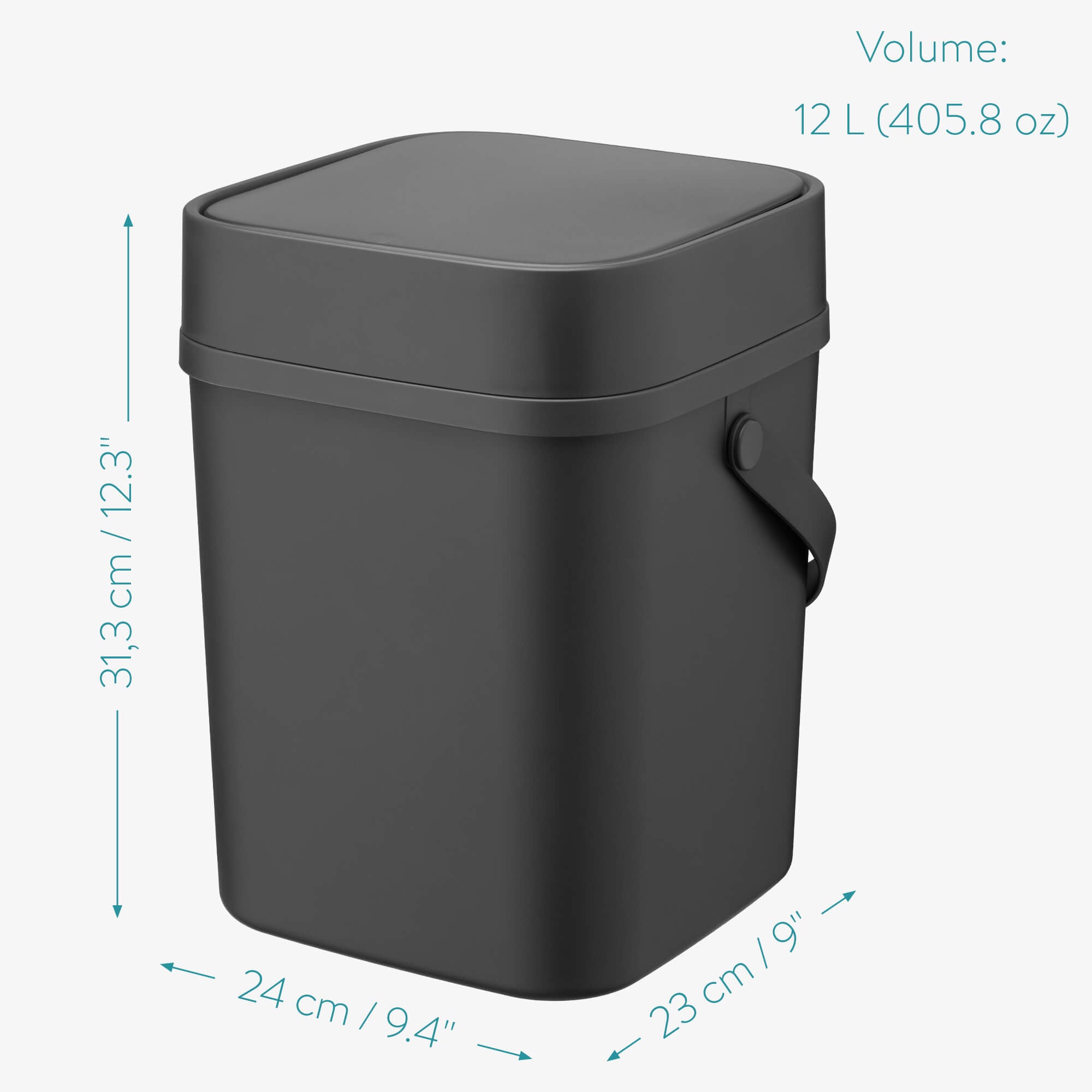 Navaris Κάδος Απορριμμάτων με Χερούλι και Καπάκι Πίεσης - 12L - Grey - 55639.01.19