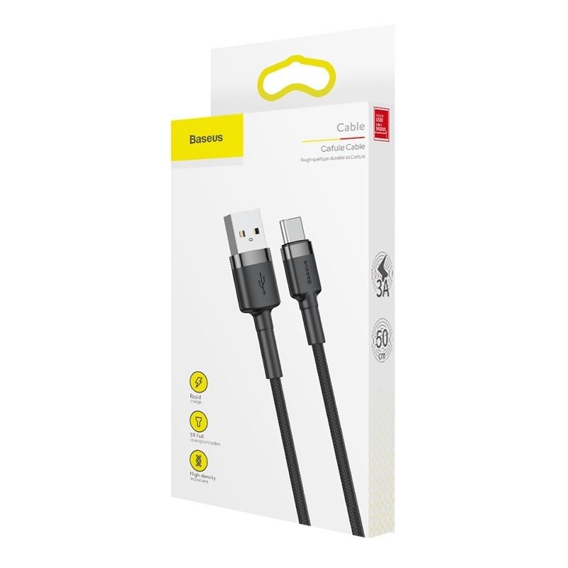 Baseus Cafule Cable Type-C 2A - Καλώδιο Δεδομένων και Φόρτισης Type-C 3M - Black / Grey - CATKLF-UG1