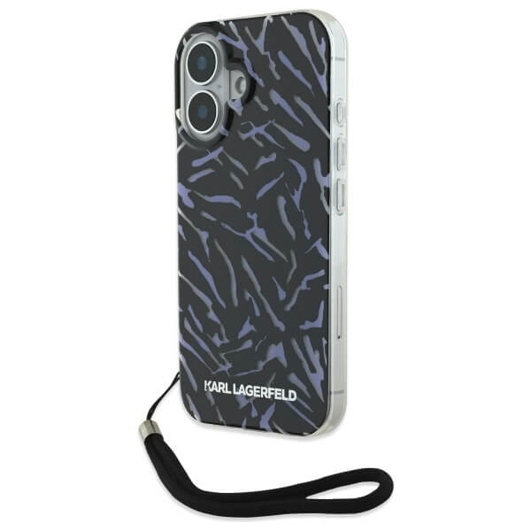 Karl Lagerfeld iPhone 16 - Zebra with Cord - Σκληρή Θήκη με Πλαίσιο Σιλικόνης και Λουράκι - Purple - KLHCP16SHZBPKCCU