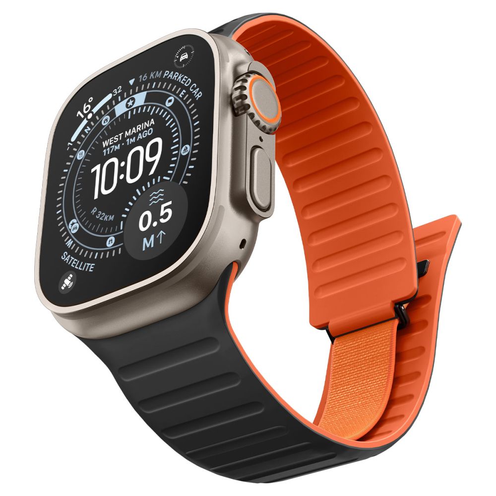 Spigen Λουράκι Apple Watch 8/9/10/11/12 - SE (1/2/3) - Ultra (1/2/3/4) - 44/45/46/49mm Μαγνητικό Σιλικόνης - Athlex Air M - Active Black / Orange
