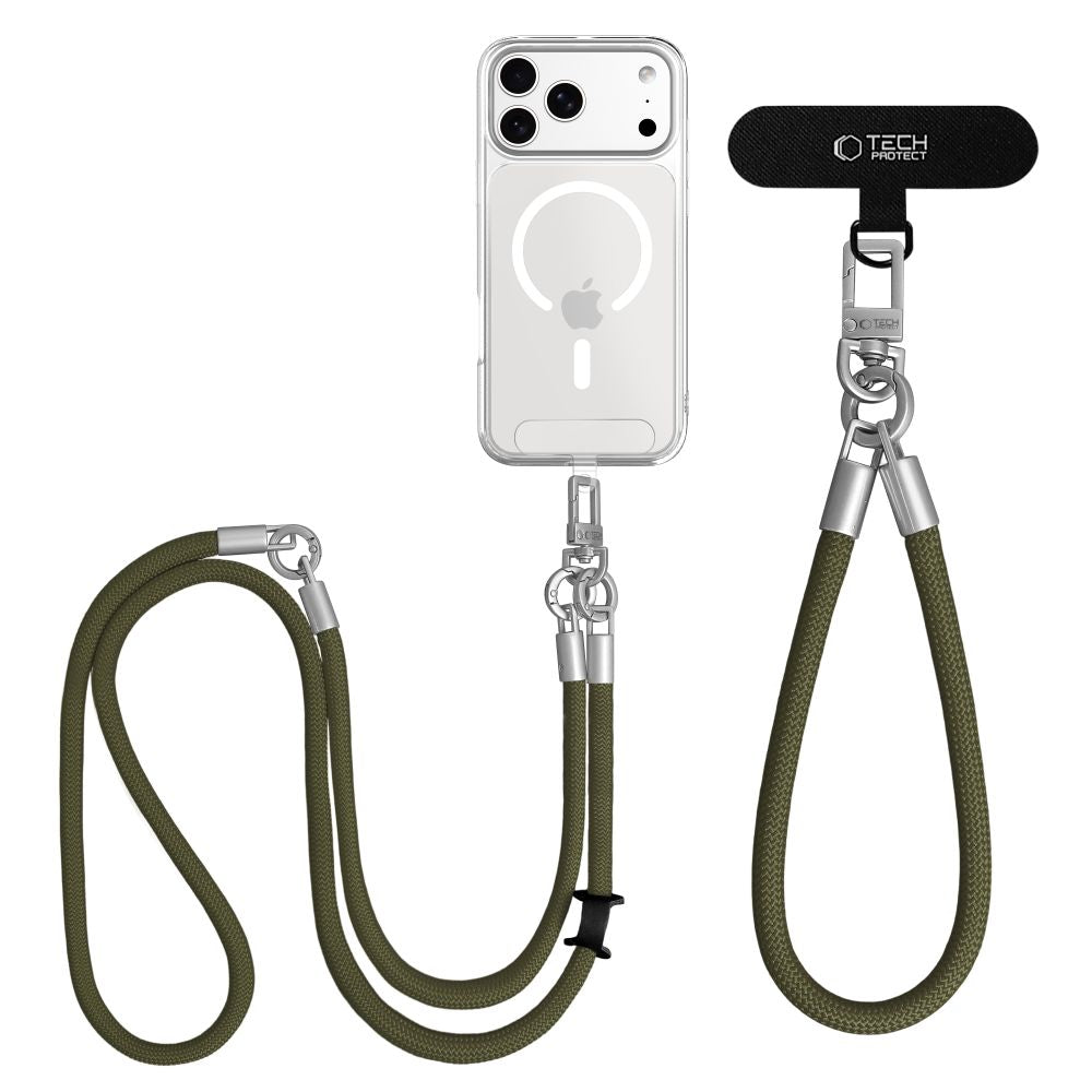 Tech-Protect Universal Λουράκι για Θήκη Κινητού - C10S Rope CrossBody / Wrist Strap - Olive Green / Titanium