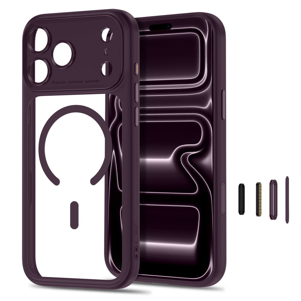Tech-Protect iPhone 18 Pro / iPhone 17 Pro - Σκληρή Θήκη με Πλαίσιο Σιλικόνης και MagSafe - MagPeak MagSafe CC - Dark Cherry / Clear