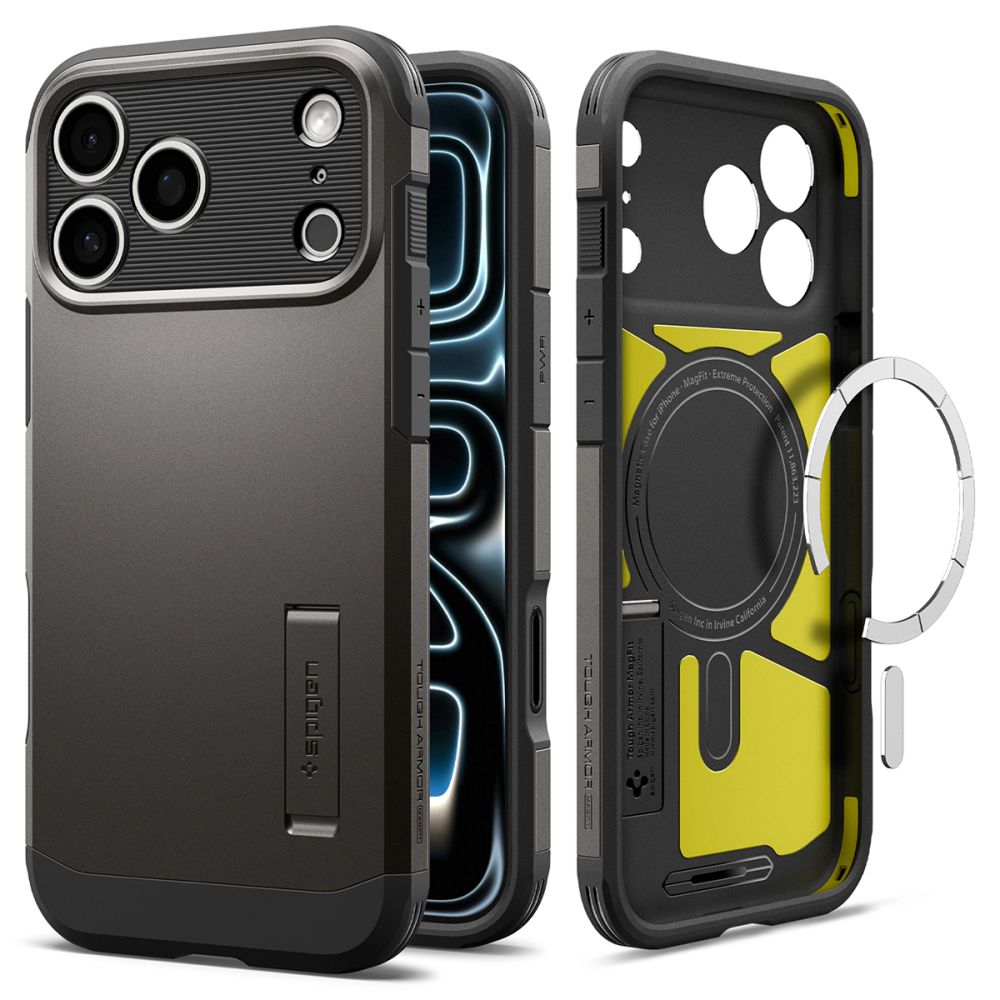 Spigen iPhone 18 Pro Max / iPhone 17 Pro Max - MagSafe Σκληρή Θήκη με Πλαίσιο Σιλικόνης και Σταντ - Tough Armor T Mag - Gunmetal