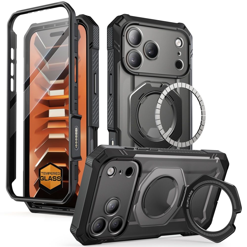 Supcase iPhone 18 Pro Max / iPhone 17 Pro Max - Σκληρή Θήκη με Προστασία Οθόνης και MagSafe / Stand - Grip Pro Mag - Black