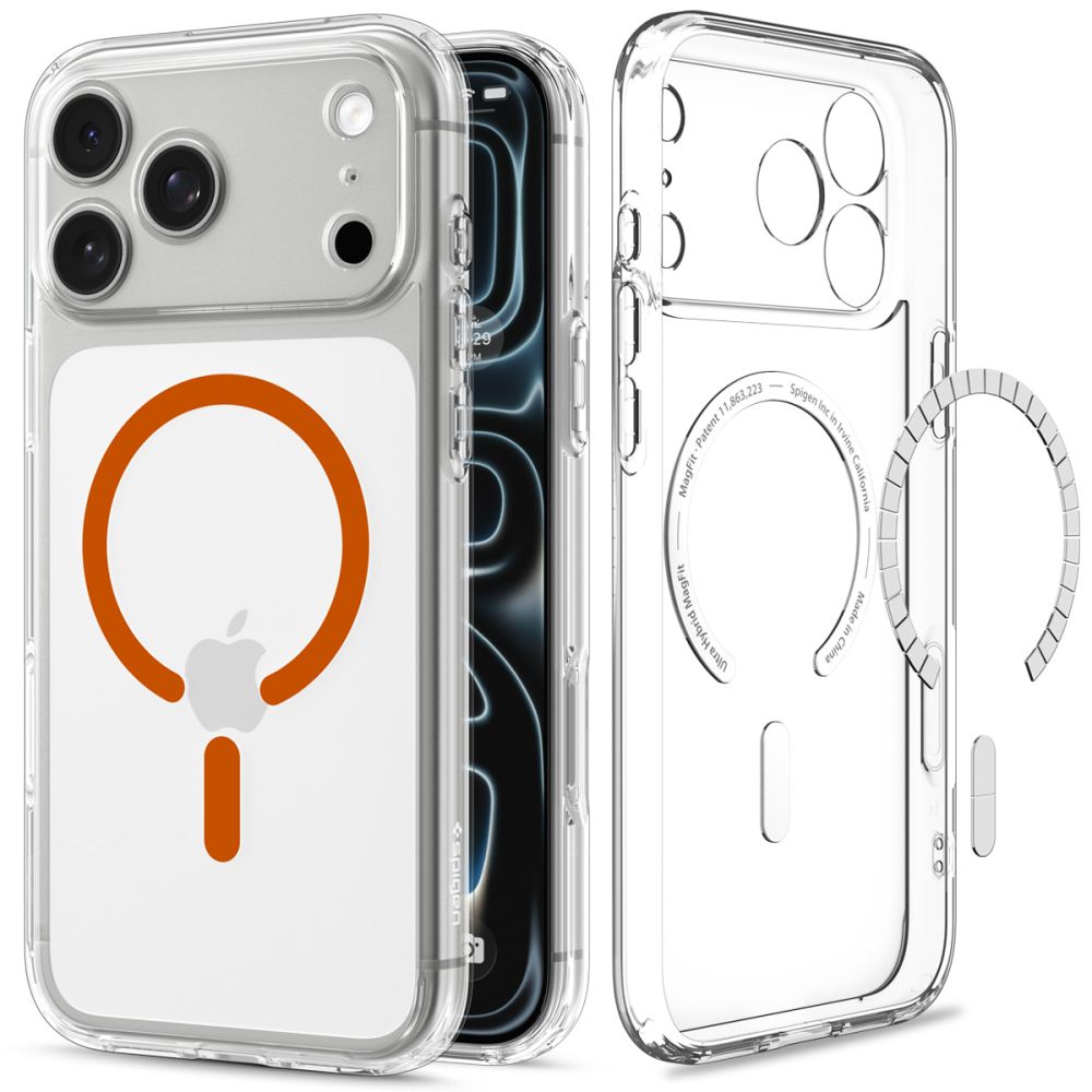 Spigen iPhone 18 Pro / iPhone 17 Pro - Σκληρή Θήκη με Πλαίσιο Σιλικόνης Και MagSafe - Ultra Hybrid Mag - Clear / Orange