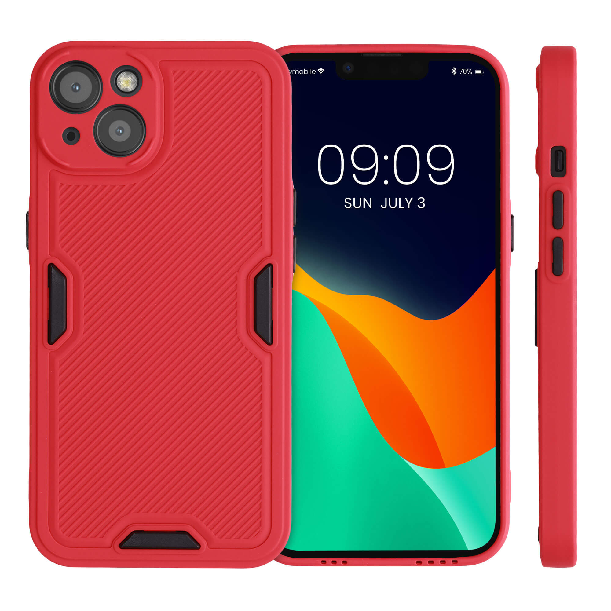 KW iPhone 13 Θήκη Σιλικόνης TPU Design Relief Pattern - Red / Black - 56701.09