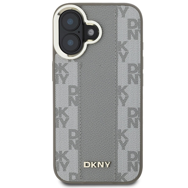 DKNY iPhone 16 - Checkered Pattern - MagSafe Σκληρή Θήκη με Επένδυση Συνθετικού Δέρματος - Beige