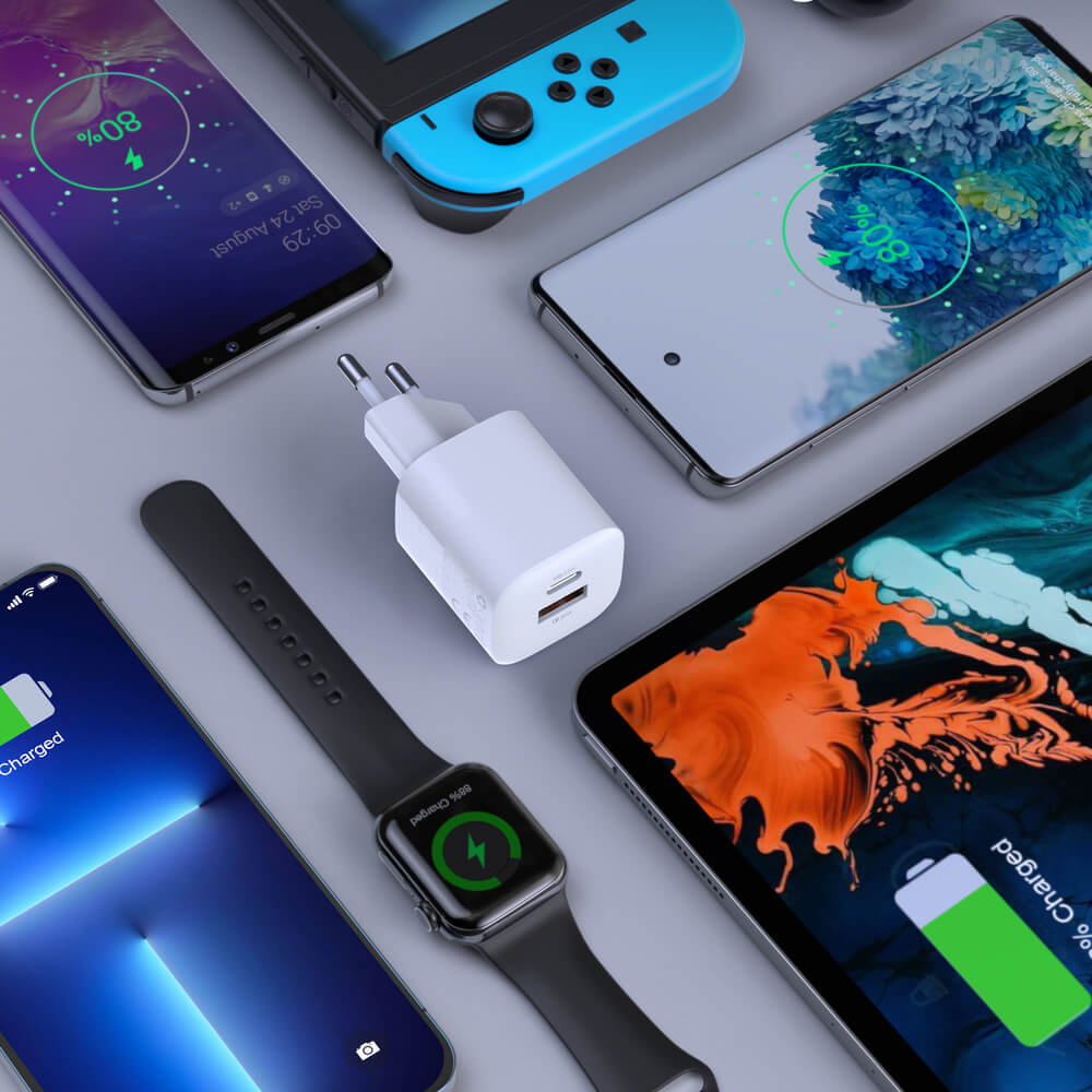 Choetech PD QC 33W Οικιακός Φορτιστής Γρήγορης Φόρτισης με 1 Θύρα Type-C και 1 Θύρα USB - White - PD5006