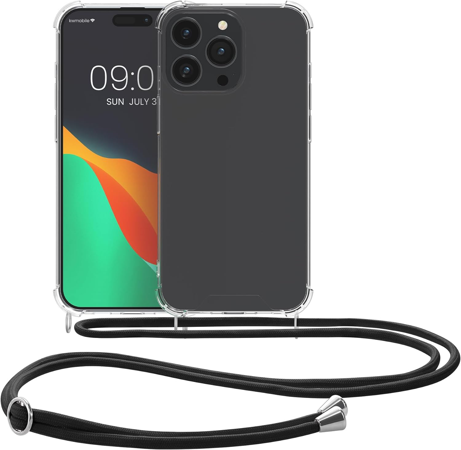 KW iPhone 15 Pro Max Θήκη Σιλικόνης TPU με Λουράκι - Διάφανη / Black - 62036.01