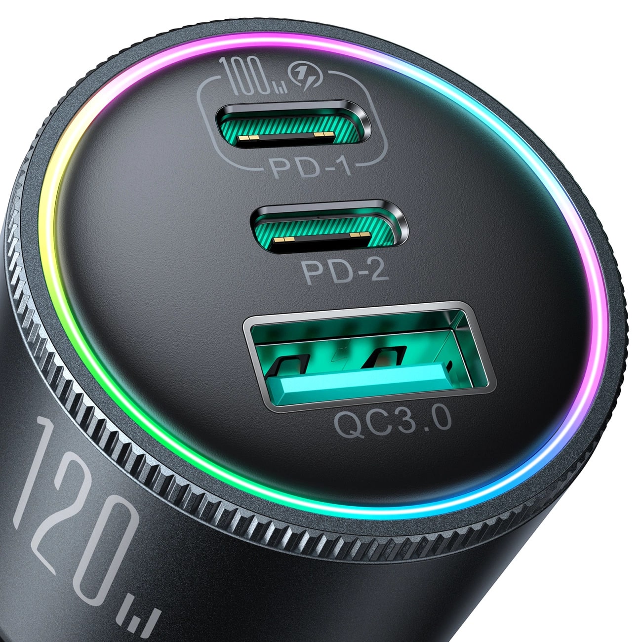 Joyroom JR-CCN07 120W Φορτιστής Αυτοκινήτου Γρήγορης Φόρτισης με 1 Θύρα USB και 2 Θύρες Type-C και Καλώδιο Type-C to Type-C 100W - Dark Grey