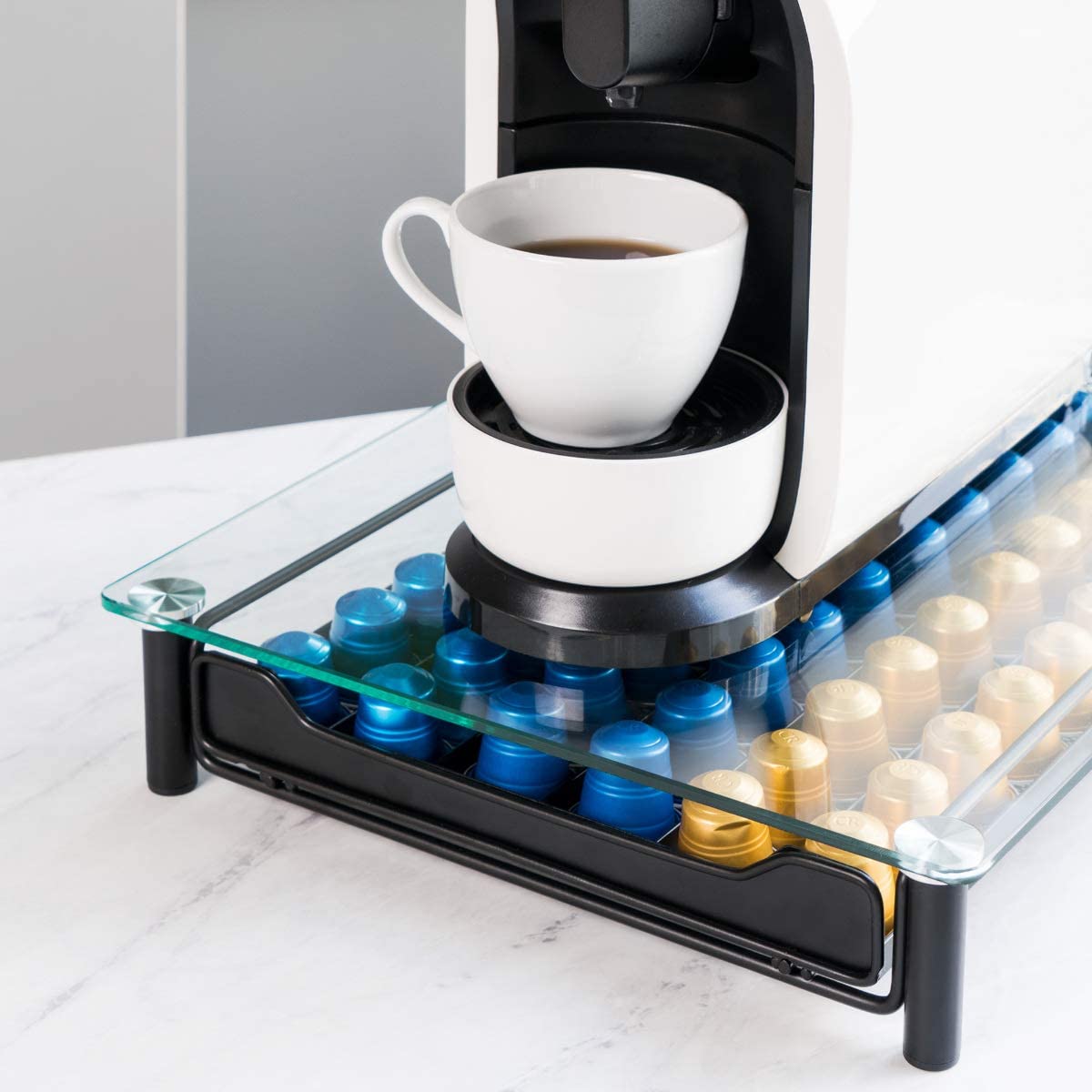 Navaris Γυάλινο Συρτάρι για Κάψουλες Nespresso / Βάση για Καφετιέρα - Black - 51112.01