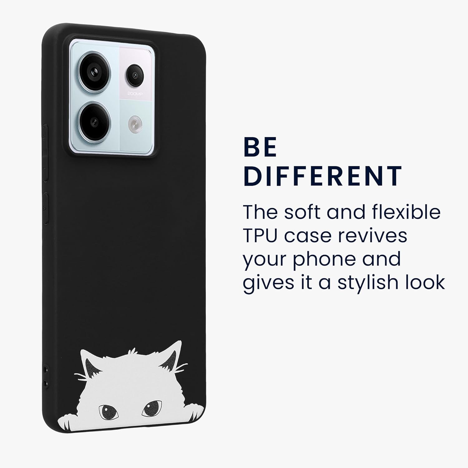 KW Xiaomi Redmi Note 13 Pro 5G / Poco X6 5G Λεπτή Θήκη Σιλικόνης TPU - Design Curious Cat - Black / White