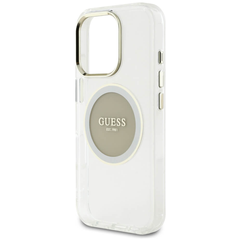 Guess iPhone 16 Pro Max IML Metal Colored Circle Classic Logo MagSafe Σκληρή Θήκη με Πλαίσιο Σιλικόνης και MagSafe - Grey - GUHMP16XHTDRCEDG