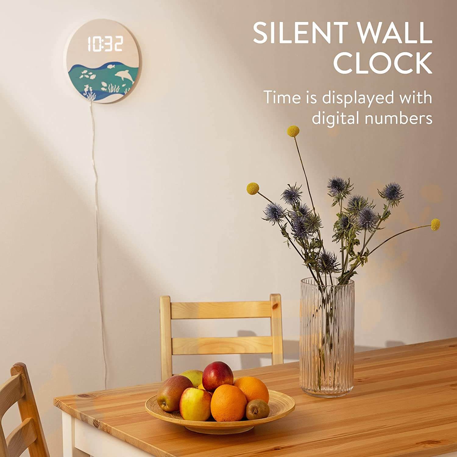 Navaris Ψηφιακό Ξύλινο Ρολόι LED - Design Ocean - White - 58958.03