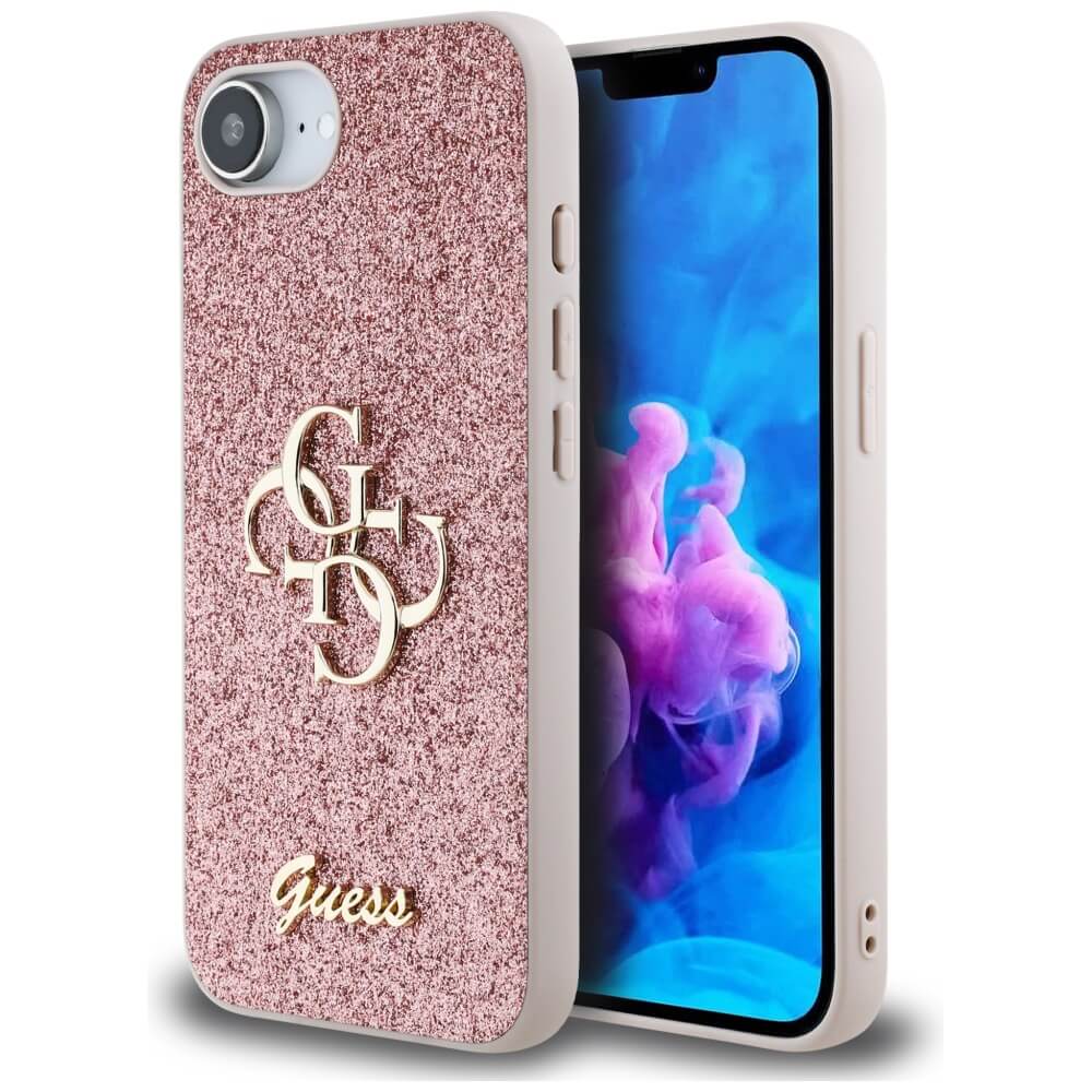 Guess iPhone 16e - Fixed Glitter Big 4G - Σκληρή Θήκη με Πλαίσιο Σιλικόνης - Pink - GUHCPSE4HG4SGP