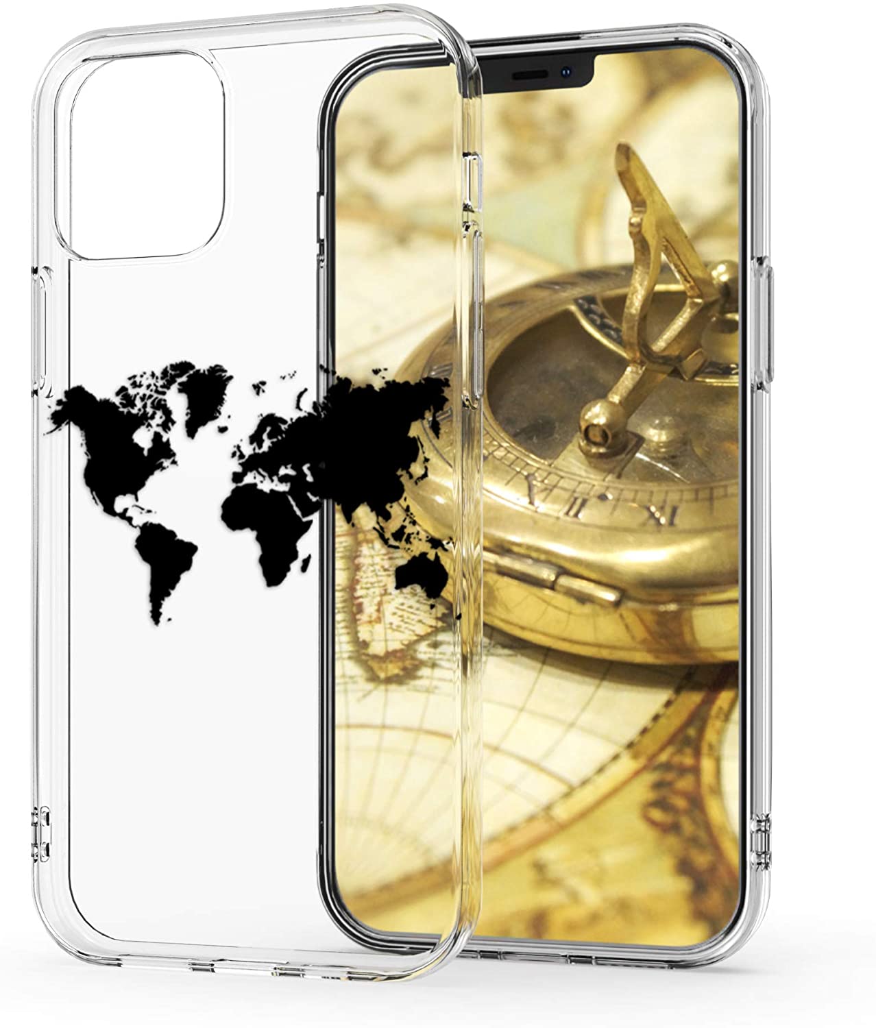 KW iPhone 12 / iPhone 12 Pro Θήκη Σιλικόνης TPU Design Travel Outline - Διάφανη / Black - 53039.01