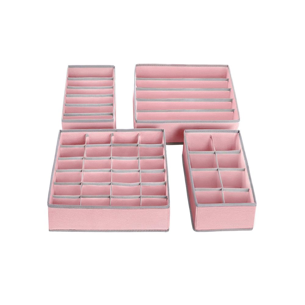 Songmics Σετ με 4 Κουτιά Αποθήκευσης για Συρτάρι και Ντουλάπα - Pink - RUS04PK