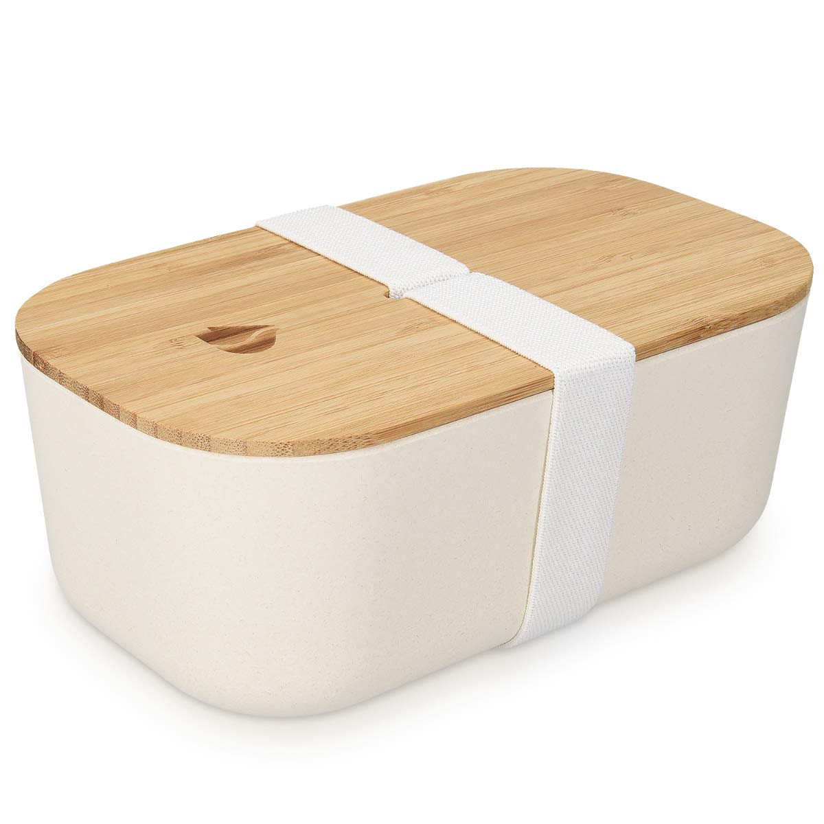 Navaris Bento Box with Bamboo Lid Δοχείο Φαγητού με Καπάκι από Μπαμπού - 1.1L - White - 47540.02.2