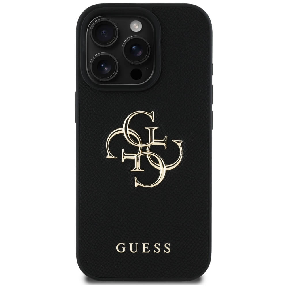Guess iPhone 16 Pro - Grained Big 4G Logo Small Classic Logo - Σκληρή Θήκη με Επένδυση από Οικολογικό Δέρμα - Black - GUHCP16LPGT4MBK