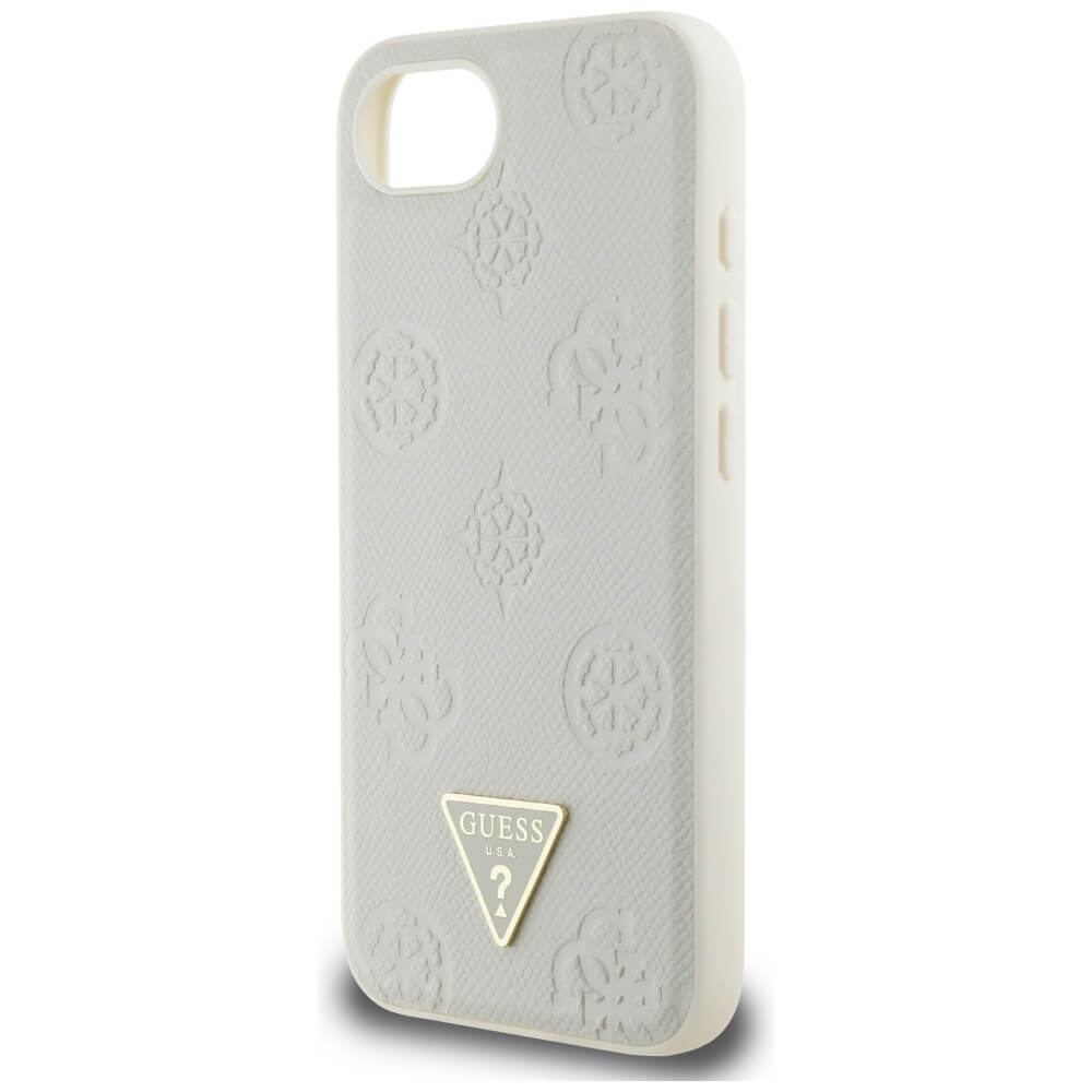 Guess iPhone 16e - Grained Hot Stamp Peony Triangle Logo - MagSafe Σκληρή Θήκη με Επένδυση Συνθετικού Δέρματος - Beige - GUHMPSE4PGBTME