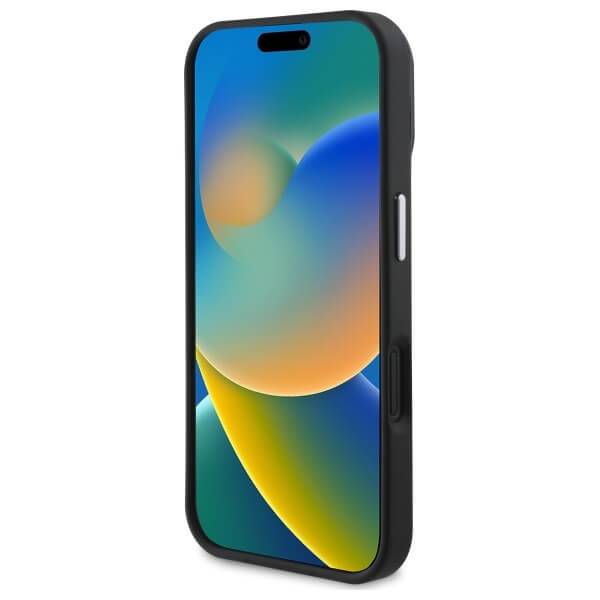 Guess iPhone 16 Plus - Grained Triangle MagSafe - Σκληρή Θήκη με Επένδυση Συνθετικού Δέρματος και Πλαίσιο Σιλικόνης - Black - GUHMP16MPGTSPSK