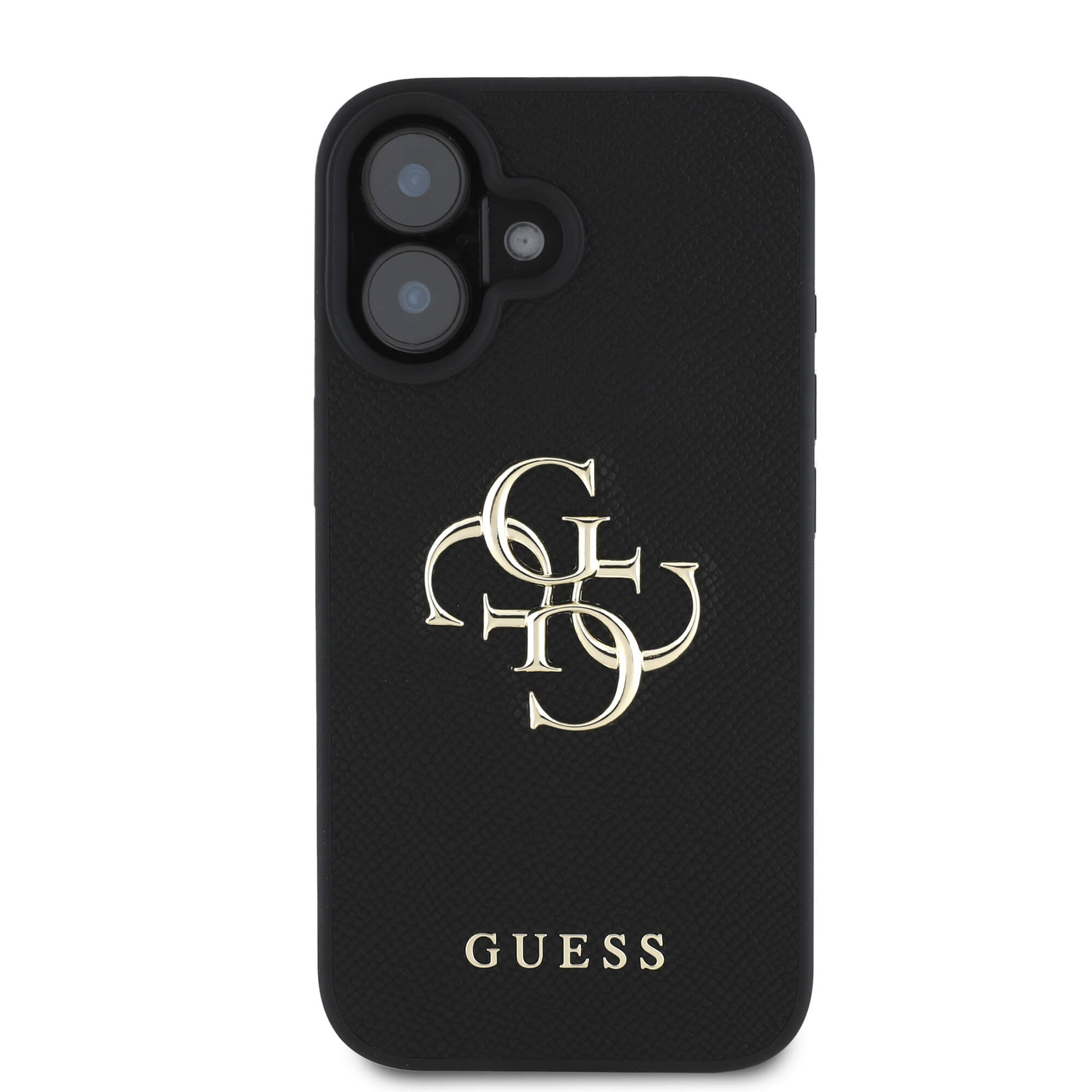 Guess iPhone 16 - Grained Big 4G Logo Small Classic Logo - Σκληρή Θήκη με Επένδυση από Οικολογικό Δέρμα - Black - GUHCP16SPGT4MBK