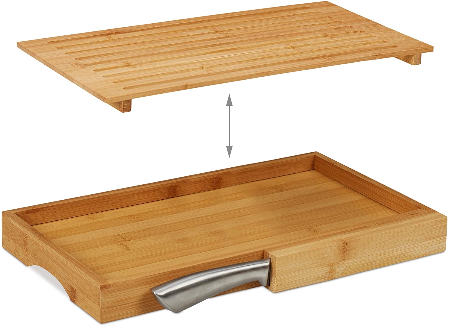 Relaxdays Ξύλο Κοπής Ψωμιού με Μαχαίρι από Ανοξείδωτο Ατσάλι με Συλλέκτη για τα Ψίχουλα - Natural - 4052025246129