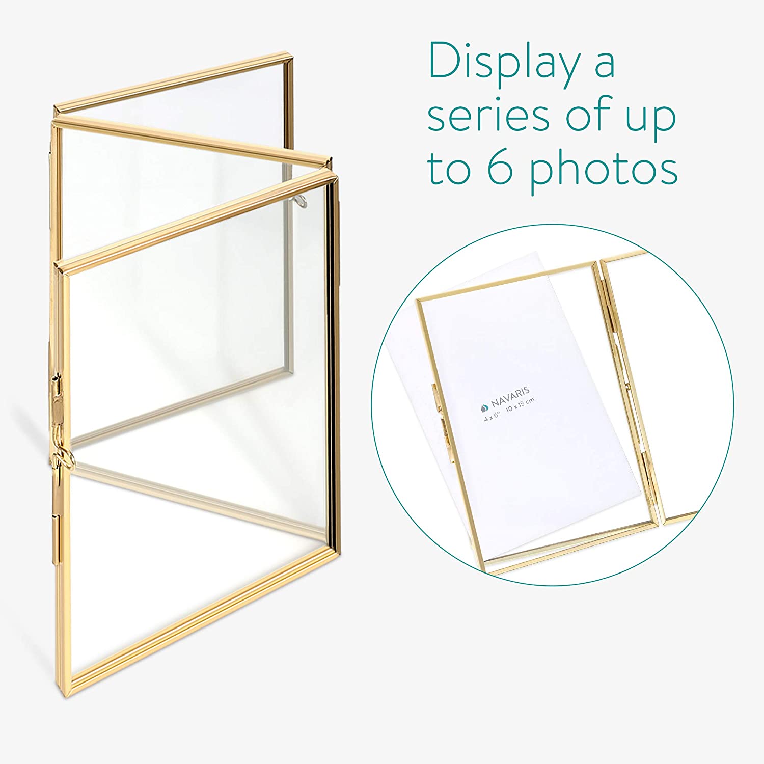 Navaris Αναδιπλούμενη Τριπλή Κορνίζα για Φωτογραφίες 15x10cm - Μέγεθος XS - Gold - 50576.14.21