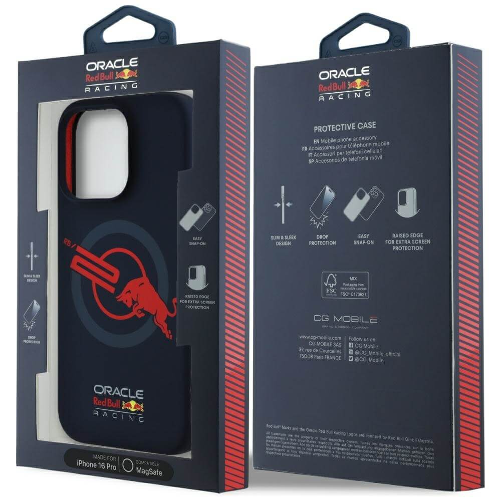 Red Bull iPhone 16 Pro - HC Silicone ORBR20 Logo Red Lining - MagSafe Σκληρή Θήκη με Πλαίσιο Σιλικόνης - Navy Blue - RBHMP16L24SIOLVR