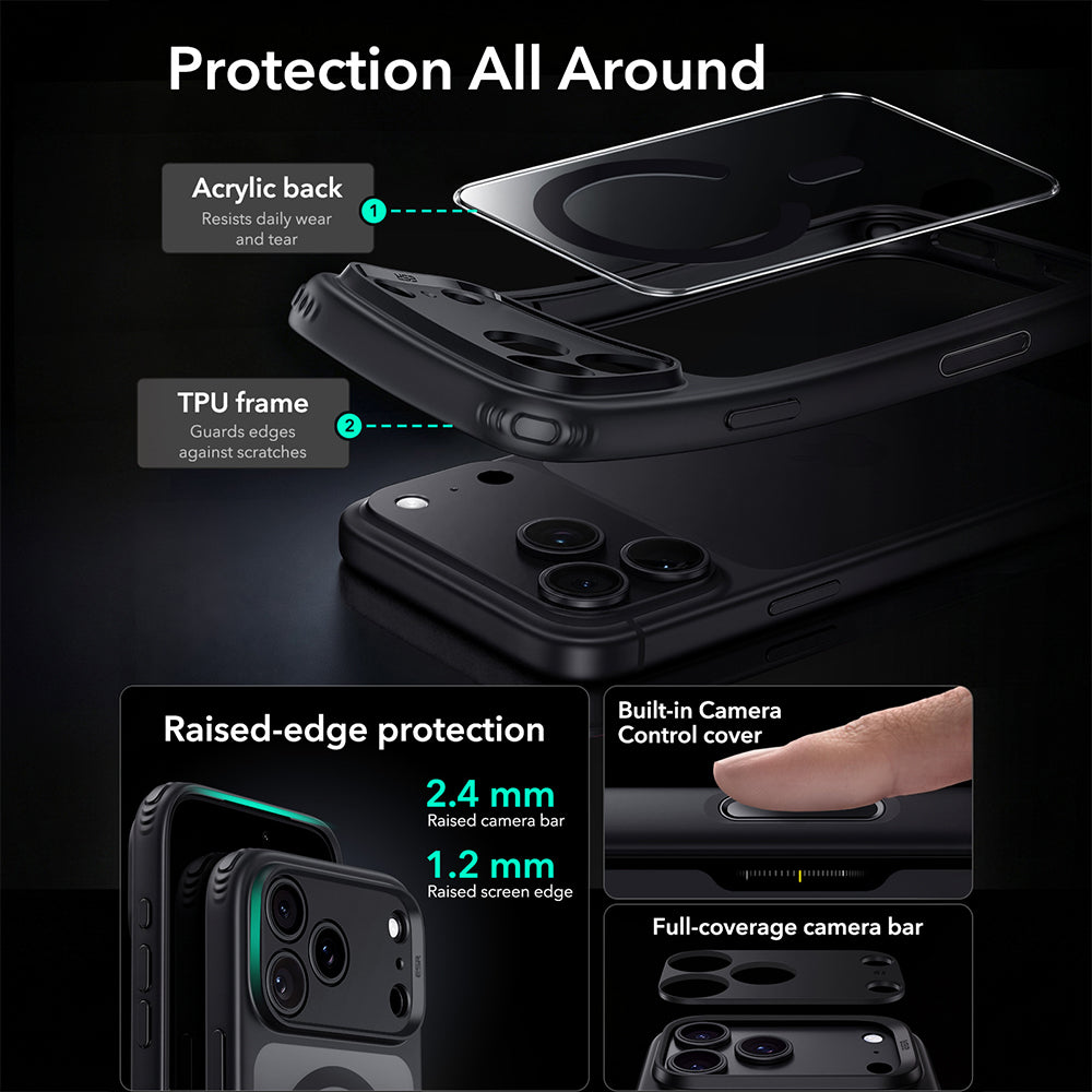 ESR iPhone 18 Pro Max / iPhone 17 Pro Max - Σκληρή Θήκη με Πλαίσιο Σιλικόνης και MagSafe - Classic Hybrid Halolock - Clear Black