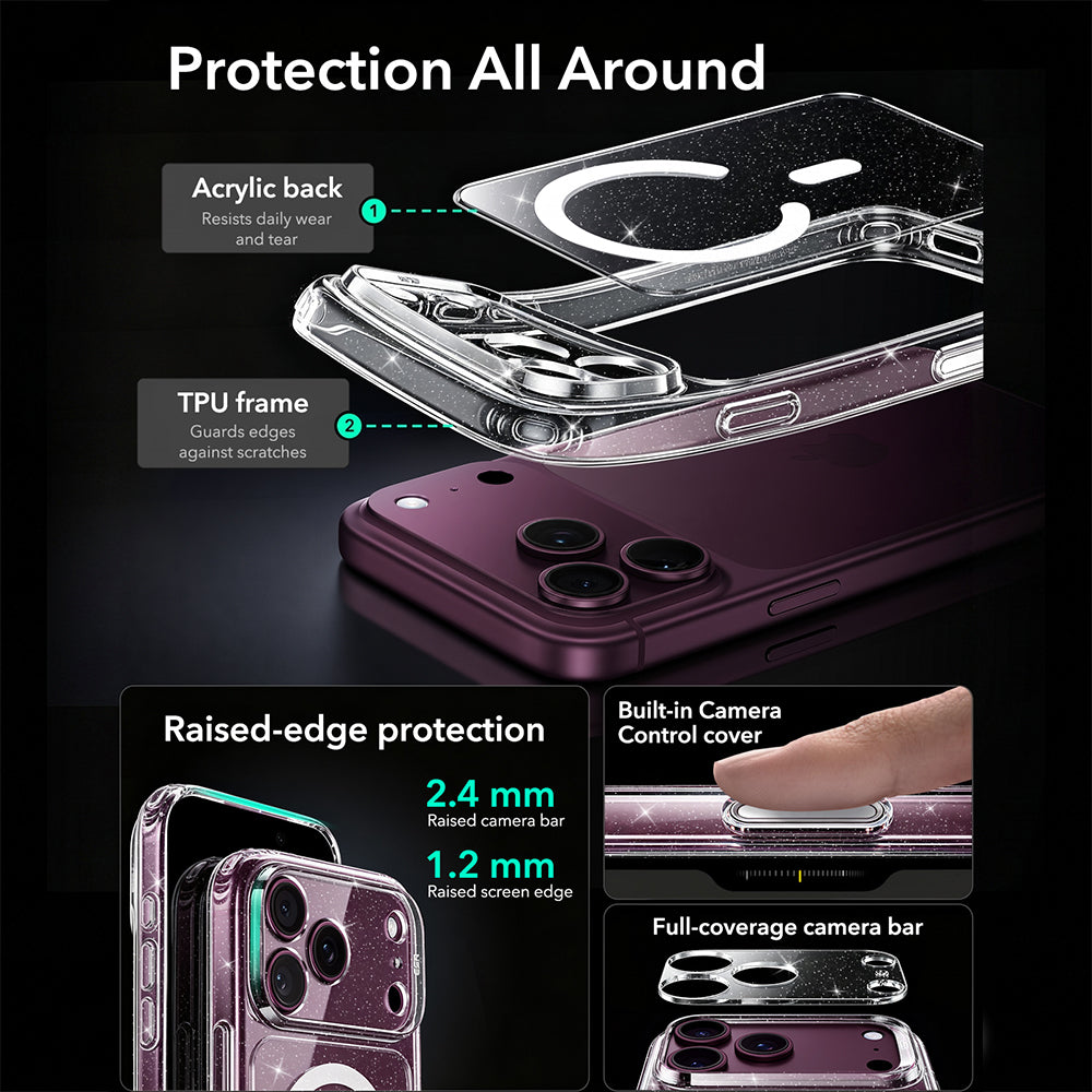 ESR iPhone 18 Pro Max / iPhone 17 Pro Max - Σκληρή Θήκη με Πλαίσιο Σιλικόνης και MagSafe - Classic Hybrid Halolock - Clear Shimmer