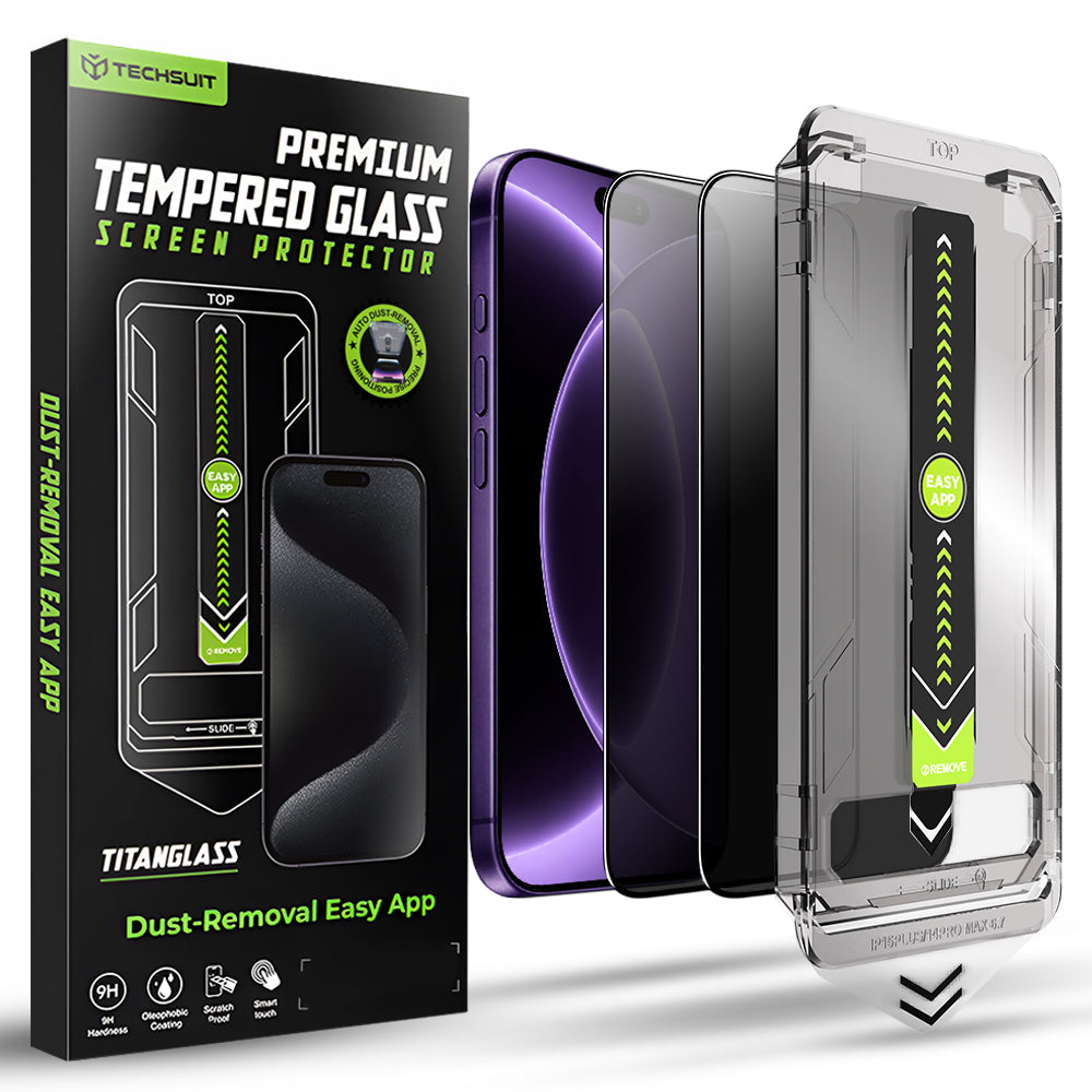 Techsuit iPhone 18 Pro - Σετ με 2 Full Screen Αντιχαρακτικά Γυαλιά Οθόνης - TitanGlass FullCover - Privacy
