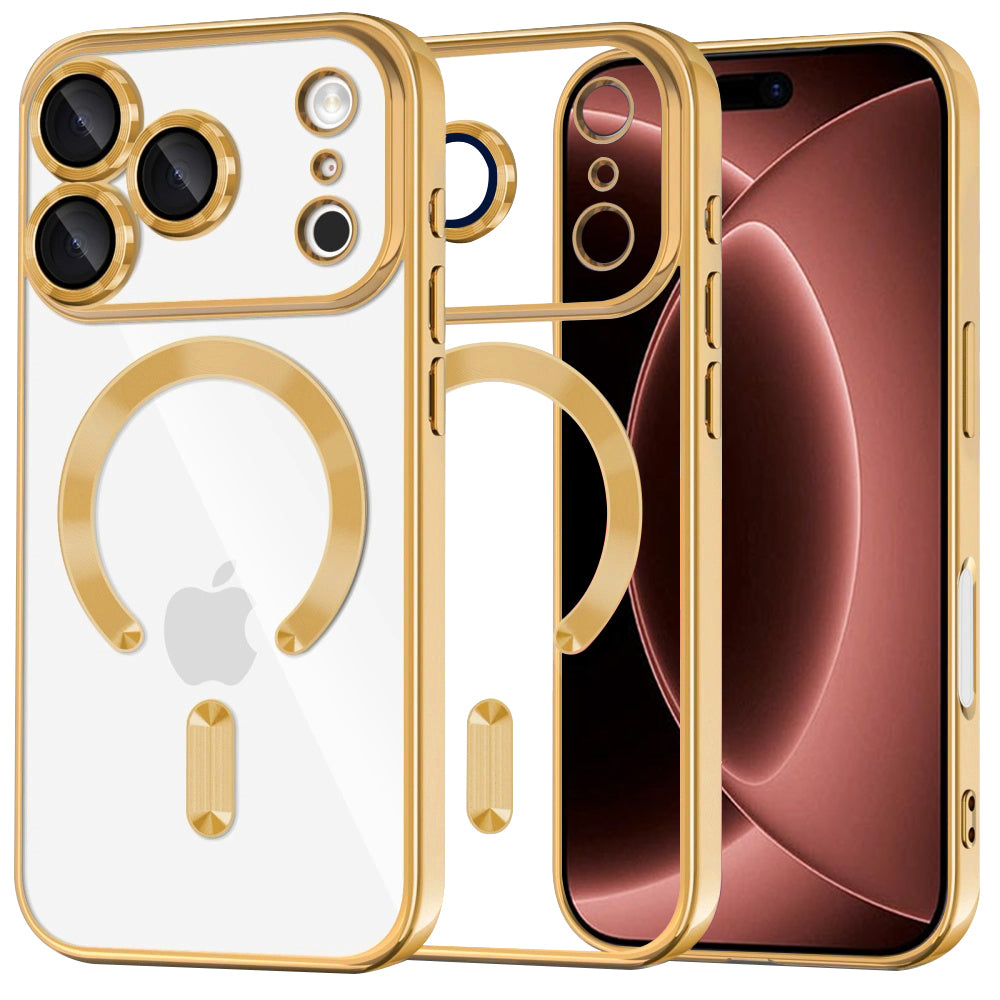 Techsuit iPhone 18 Pro Max / iPhone 17 Pro Max - Θήκη Σιλικόνης με MagSafe - Luxury Crystal - Gold / Clear