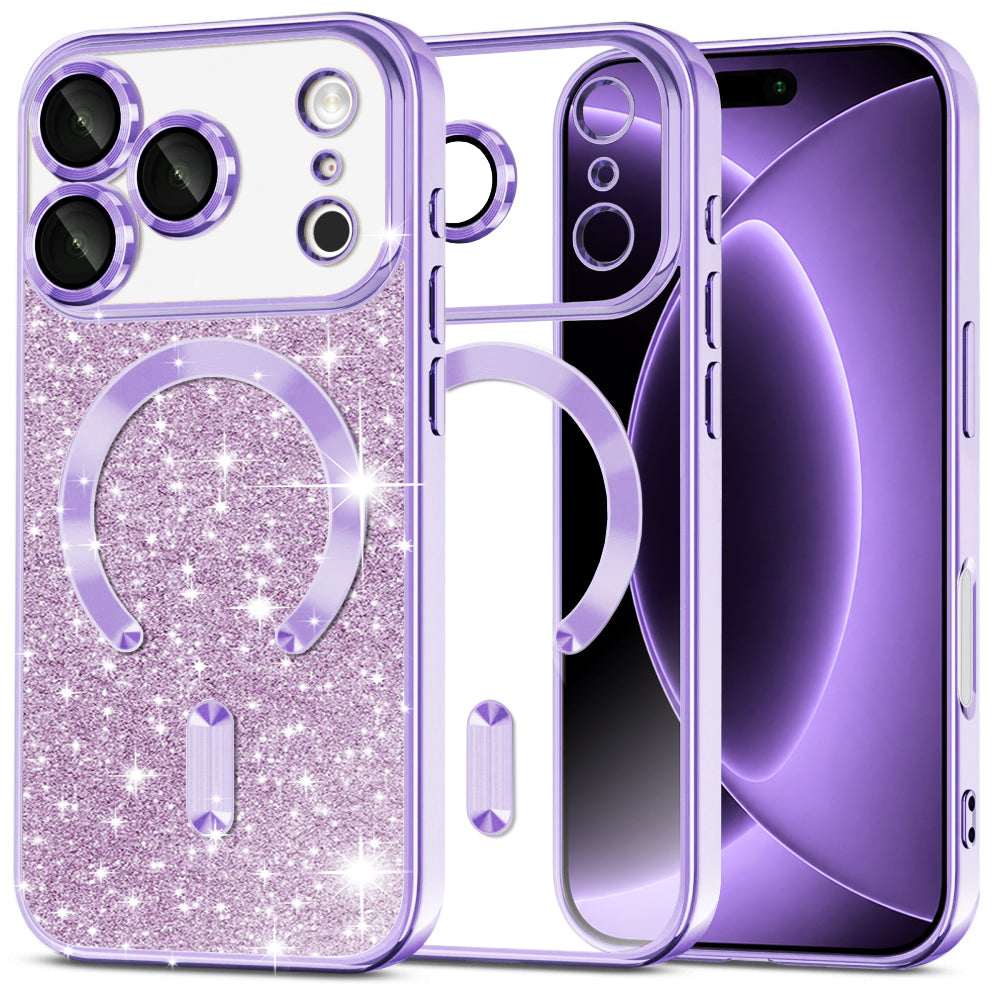 Techsuit iPhone 18 Pro / iPhone 17 Pro - Θήκη Σιλικόνης με MagSafe - Luxury Glitter - Light Purple