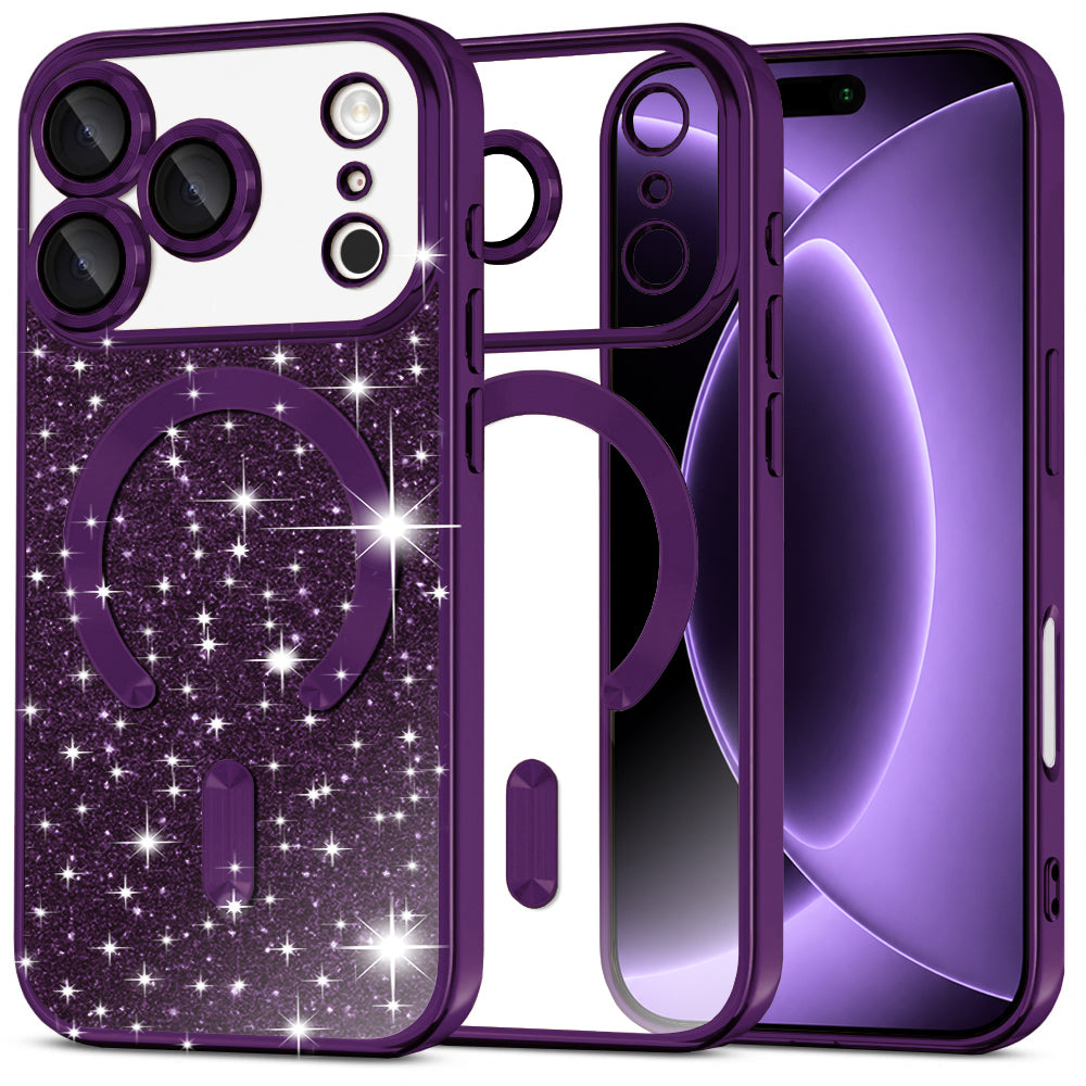 Techsuit iPhone 18 Pro / iPhone 17 Pro - Θήκη Σιλικόνης με MagSafe - Luxury Glitter - Deep Purple