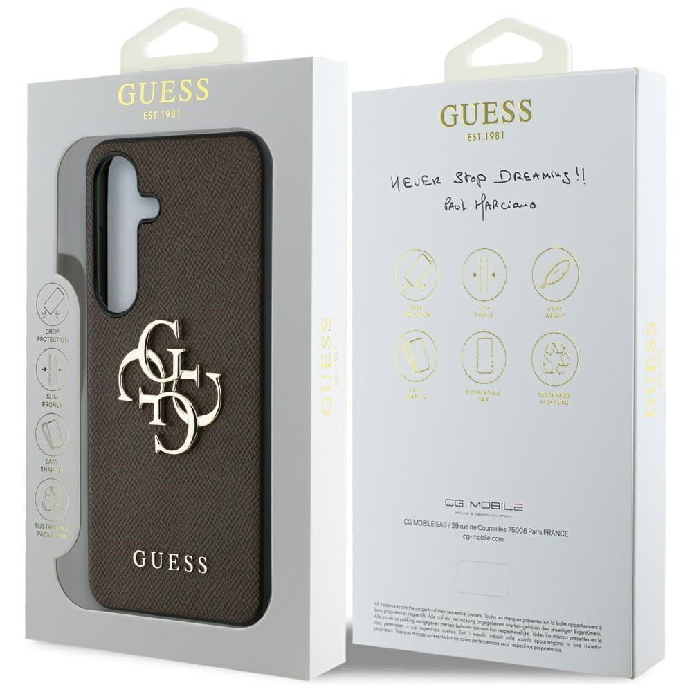 Guess Samsung Galaxy S25 Plus - Grained Big 4G Logo Small Classic Logo - Σκληρή Θήκη με Επένδυση από Οικολογικό Δέρμα - Brown - GUHCS25MPGT4MBW