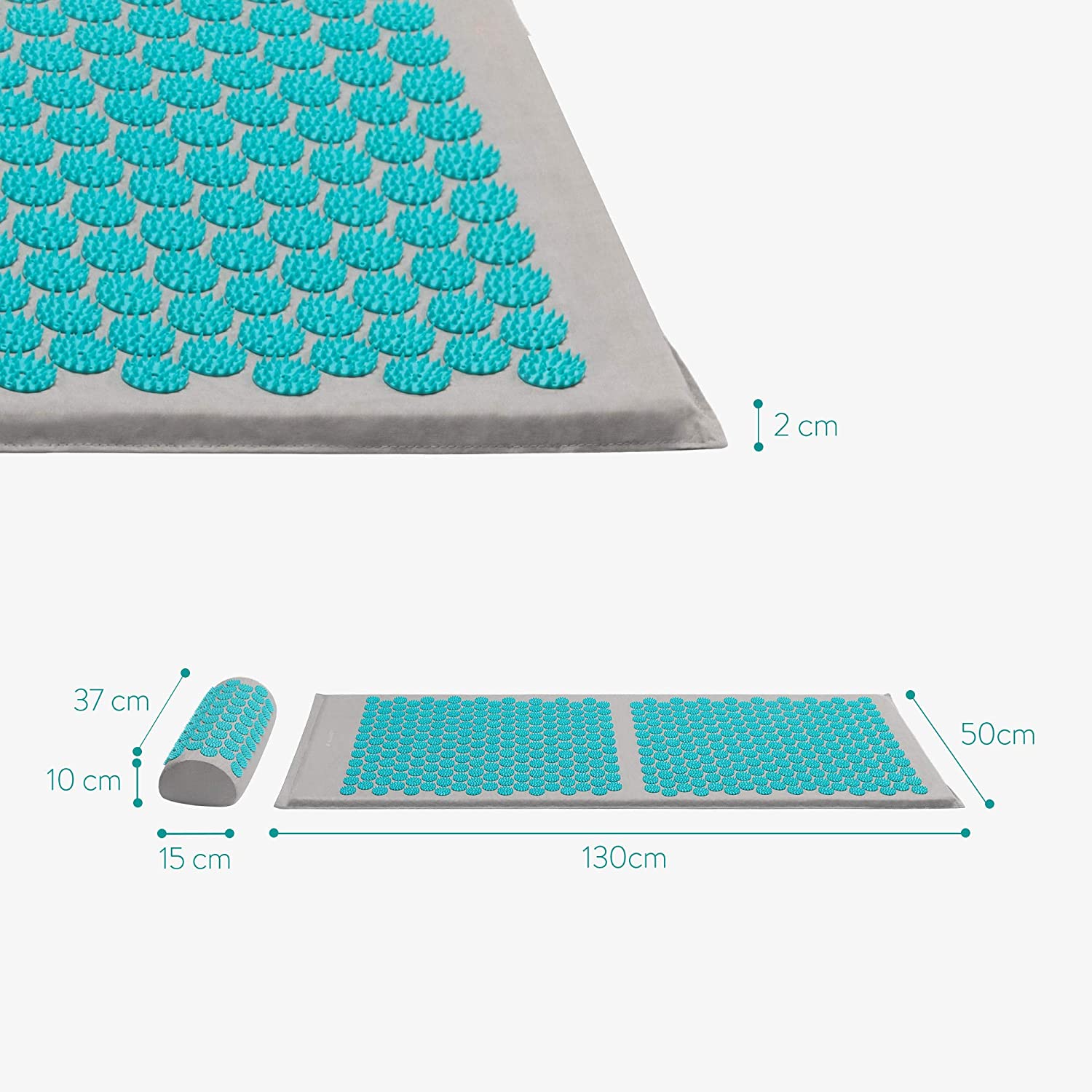 Navaris 2-in-1 Acupressure Mat and Pillow Set Σετ 2 σε 1 Χαλάκι και Μαξιλάρι Μασάζ - Grey / Light Blue - 52759.22.23