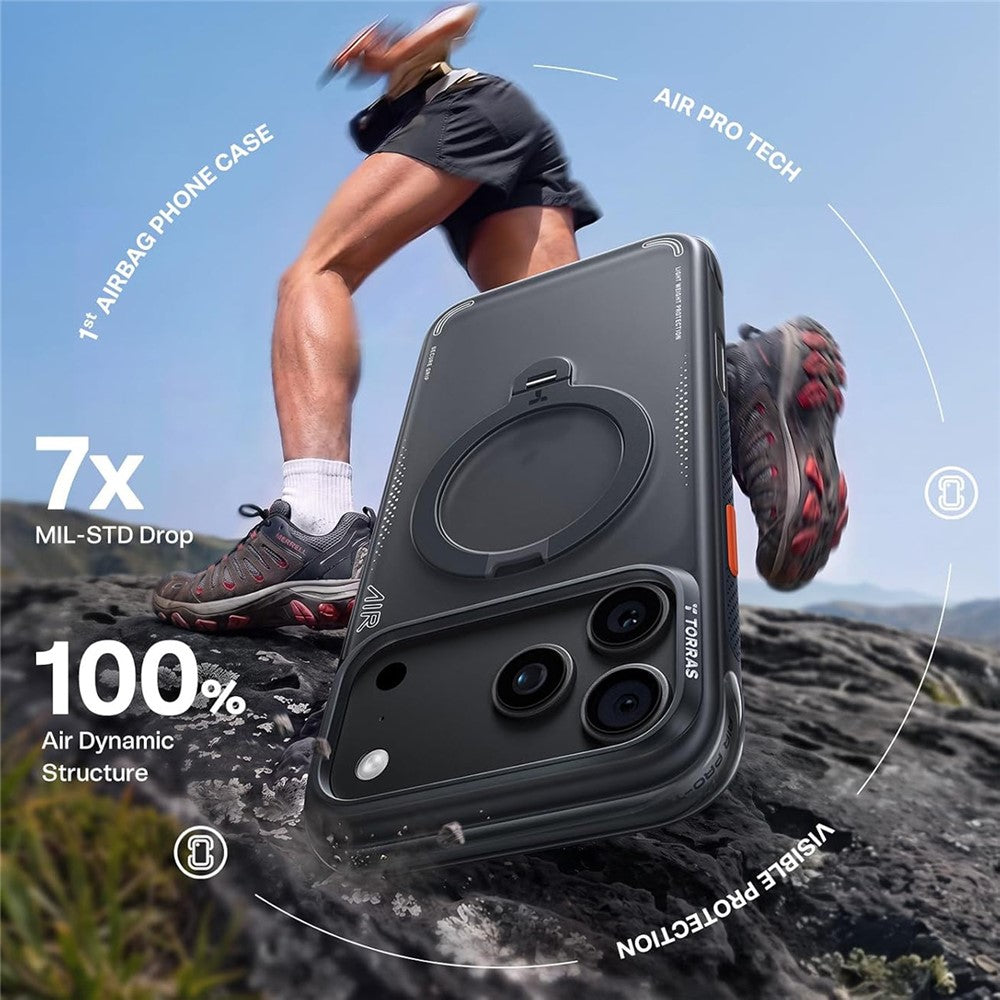 Torras iPhone 18 Pro Max / iPhone 17 Pro Max - Σκληρή θήκη με Πλαίσιο Σιλικόνης και MagSafe / Stand - Ostand Q3 Air Series - Shadow Black