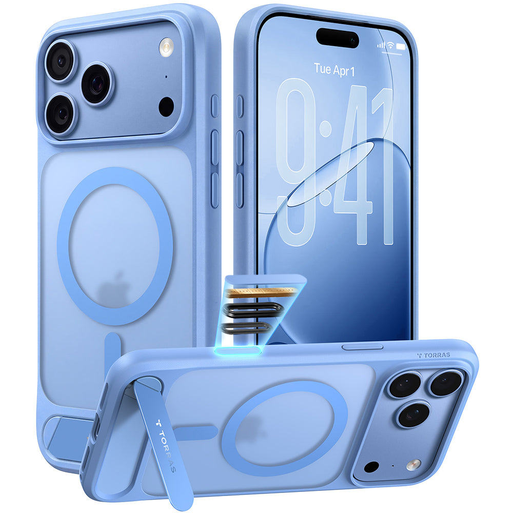 Torras iPhone 18 Pro Max / iPhone 17 Pro Max - Σκληρή θήκη MagSafe με Πλαίσιο Σιλικόνης και Stand - Ostand L1 - Blue