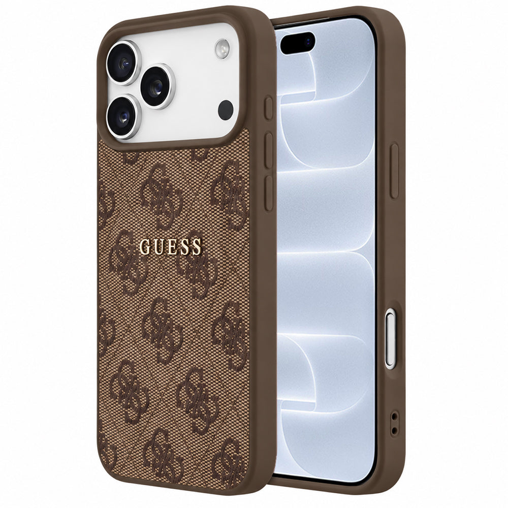 Guess iPhone 18 Pro / iPhone 17 Pro - Σκληρή Θήκη με Πλαίσιο Σιλικόνης και MagSafe - 4G Embossed Ring Classic Logo - Brown